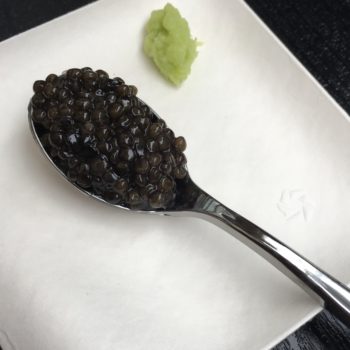 A spoon of cavier and a dollop of wasabi at the Craft Sake Festival Spring 2019